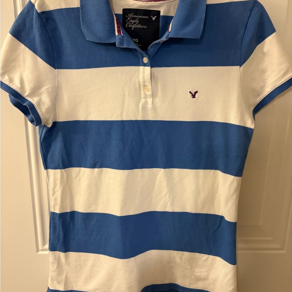 American Eagle Outfitters Kids Polo with Blue and White Stripes